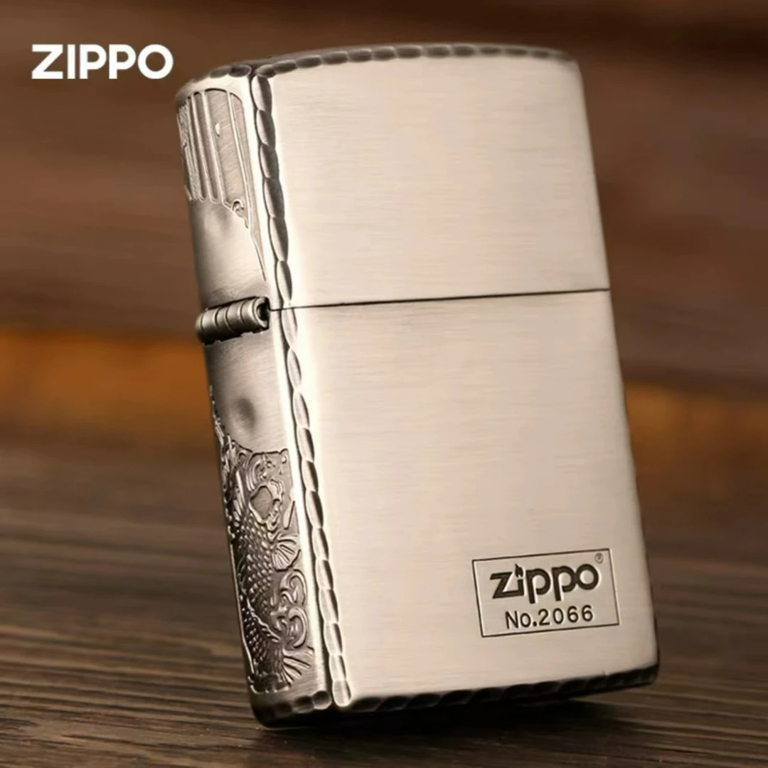 ZIPPO/之宝162盔甲-三面熏银蚀刻牙边塘鲤鱼-个性-DY9910ZB凯亚
