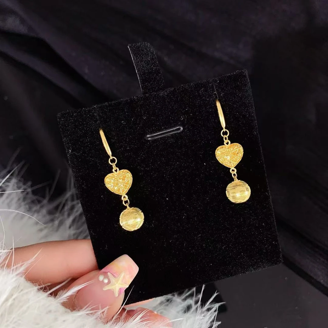 【伟新源】足金999 5G工艺 爱心猫眼球耳钩4.4克