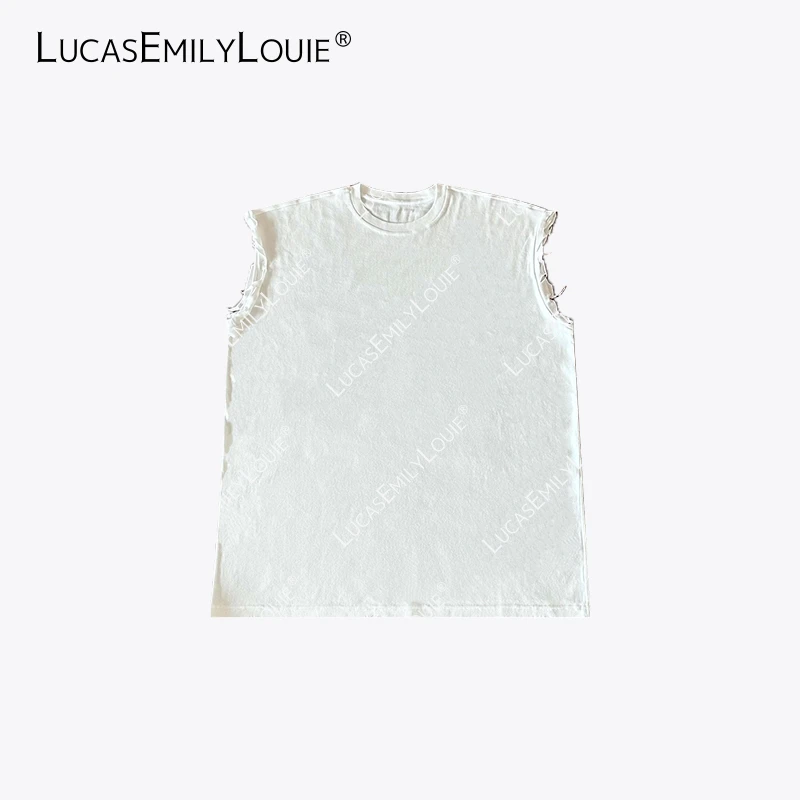 LUCASEMILYLOUIE欢姐0220棉质圆领破坏袖口大落肩大背心2510873