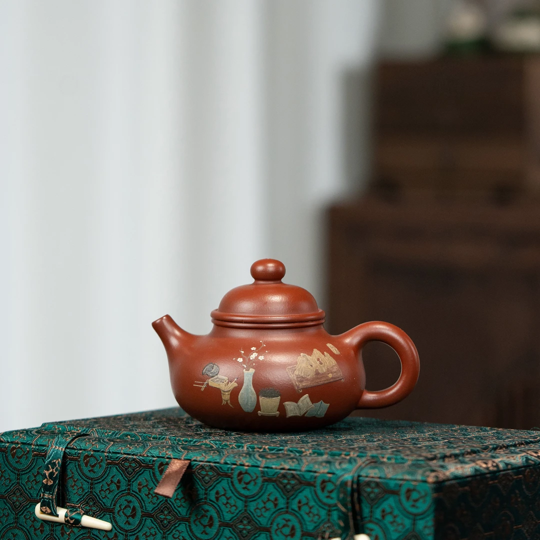 【利贞l清供容天】原矿朱泥 约250cc 全手工制 紫砂壶 茶具QH