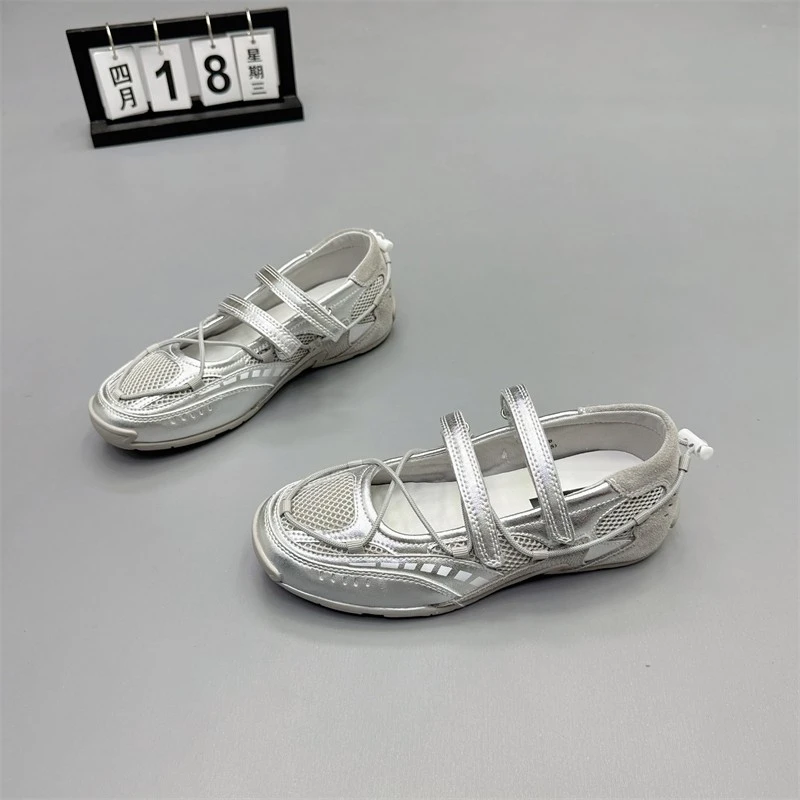 羊皮软底玛丽珍鞋女2025夏新款网纱透气休闲单鞋浅口魔术贴德训鞋