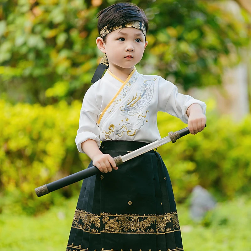 【龙银赋】汉服男童秋装中国风马面裙套装小男孩古装国学服儿童唐装