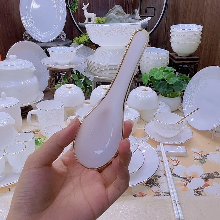 玉瓷景德镇描金白玉小勺1个