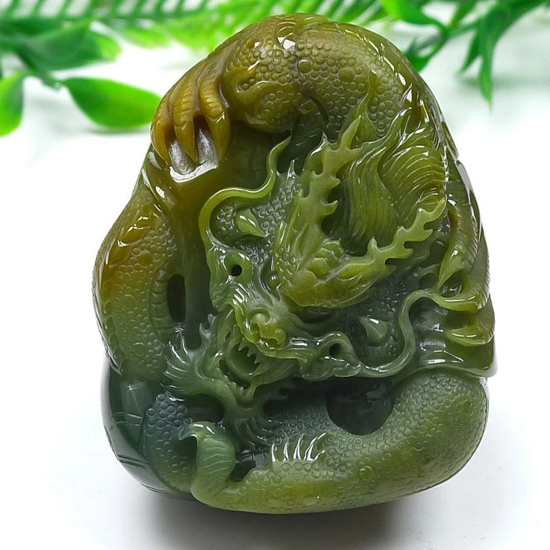 天然A货翡翠纯手工厚装黄翡霸气龙吊坠生意兴隆尺寸57.5-46-26mm