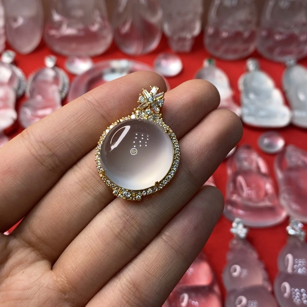 石英质玉银S925镶嵌吊坠