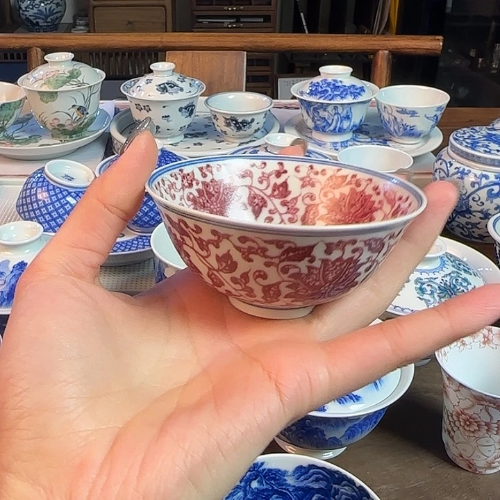 ****吼名窑口 点工釉里红主人杯放漏