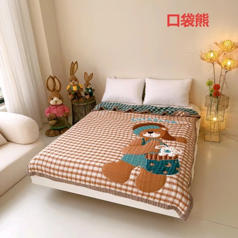 【温暖家居】棉纱面包被口袋熊-150x200