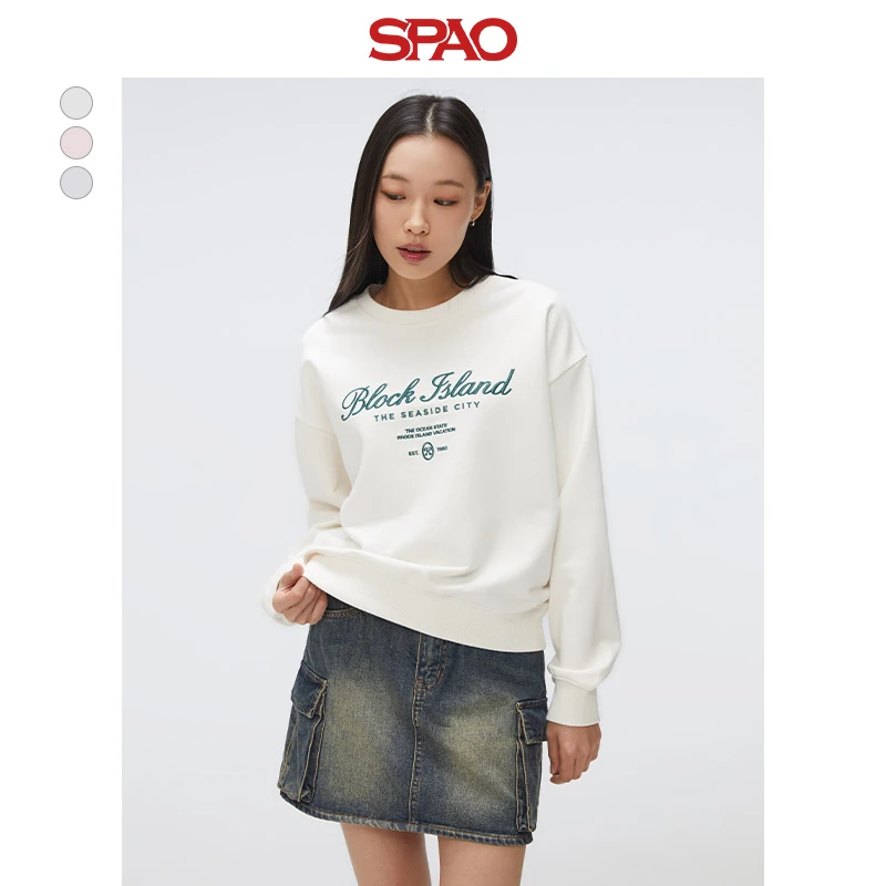 【商场同款新品】SPAO韩国同款2025春季女士刺绣圆领卫衣SPMWF11G51