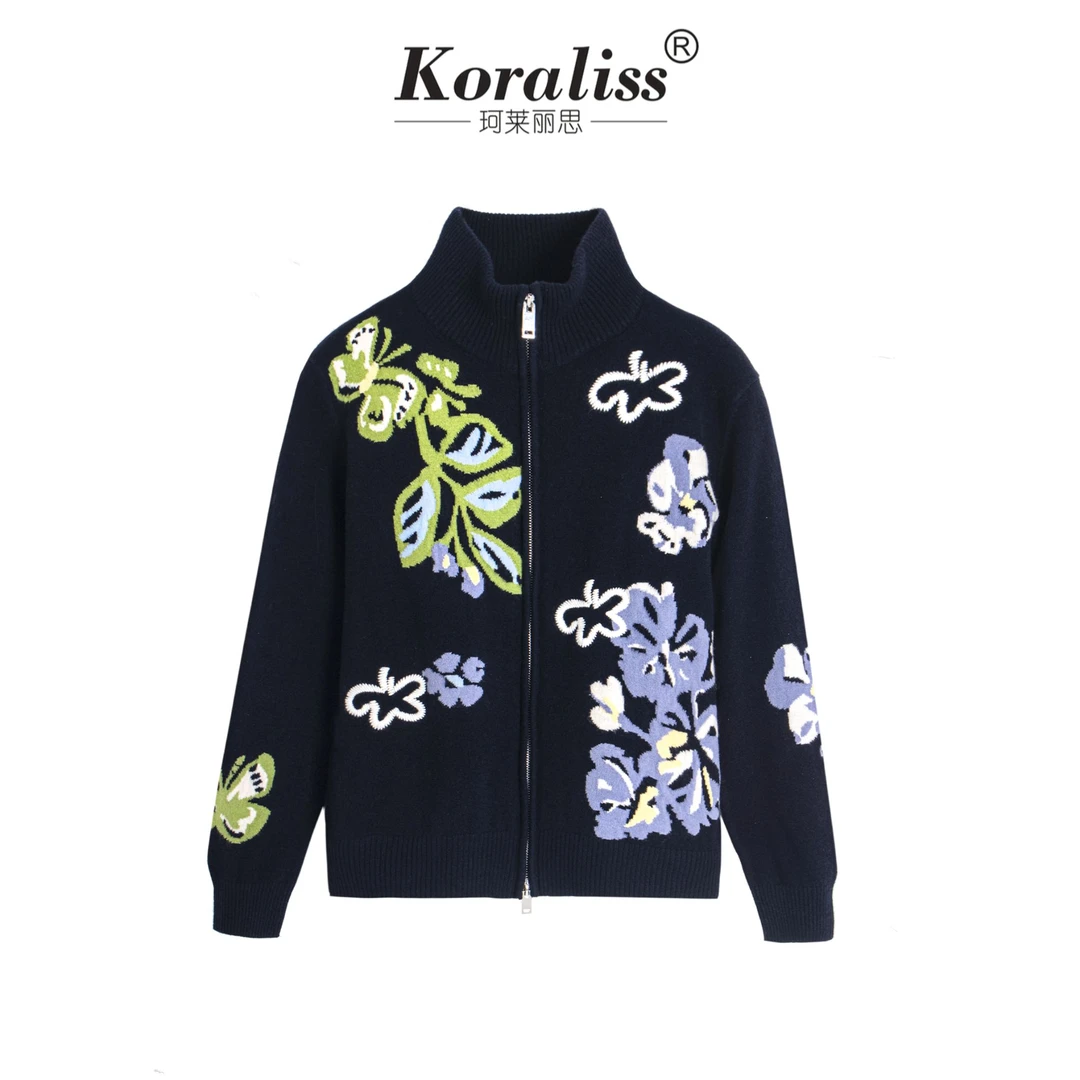 新年冬季绵羊毛慵懒时尚提花拉链开衫针织衫95853