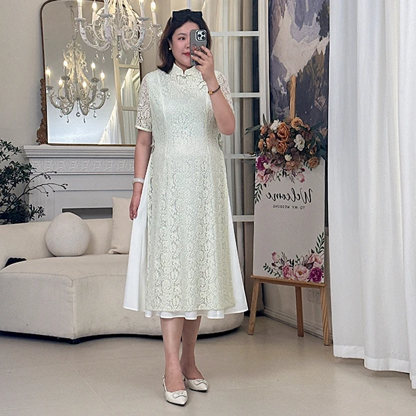 【蕾丝旗袍】录途大码女装2024新款200斤胖mm显瘦气质连衣裙
