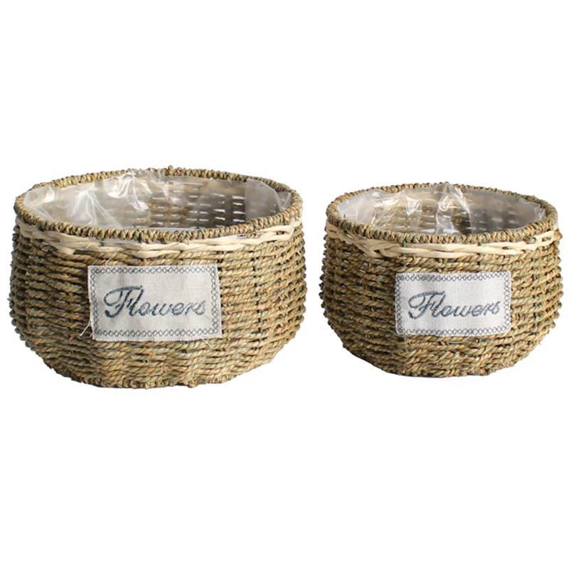 手工藤编编织花篮花盆装饰草编柳编植物仿真客厅鲜花插花手提篮子