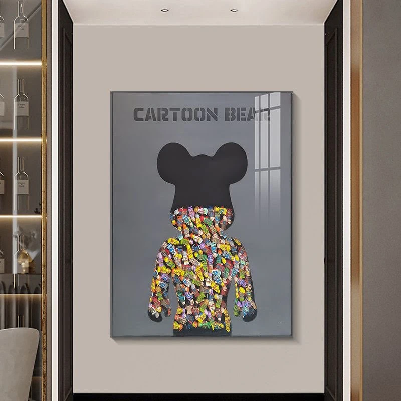 EC08立体实物积木装饰画高端钢化玻璃装裱铝合金边框挂画熊