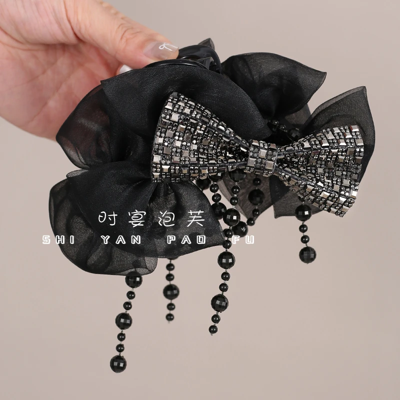 春风渡网纱流苏蝴蝶结鲨鱼夹百搭精致优雅气质时尚抓夹