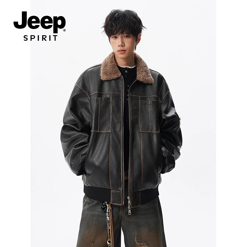 JEEPSPIRIT美式羊羔毛翻领棉衣加厚男冬60男男美式冬季羊羔绒棉服