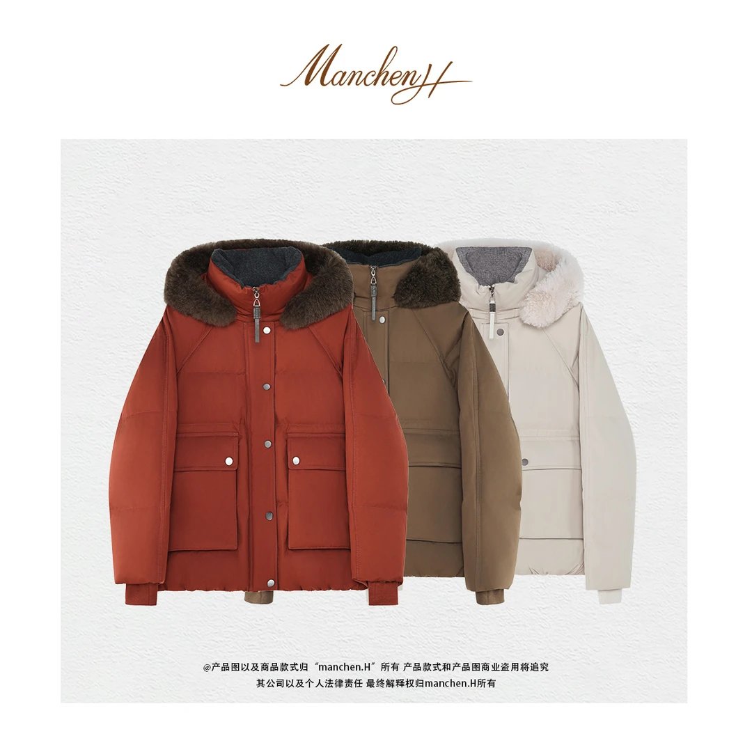 manchenh"漠河行动"BC斜纹科技面料拼山羊绒帽子（可拆卸）鹅绒服