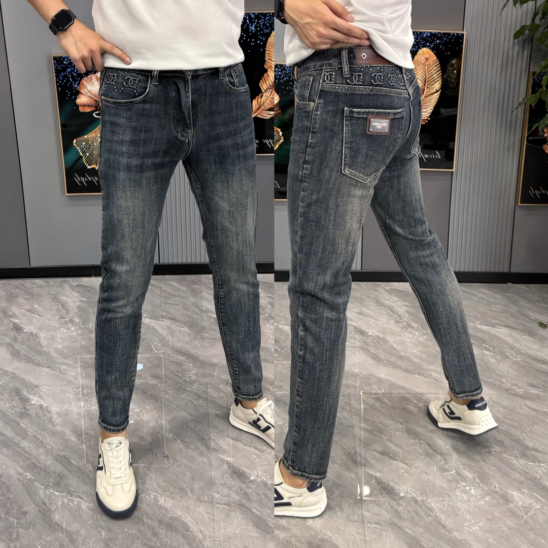 牛仔裤男弹力百搭时尚修身男士小脚裤秋季款个性印花舒适显瘦潮流