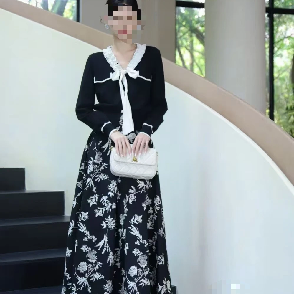 左左家女装A牌复古提花高腰优雅花色大摆中长款半身裙