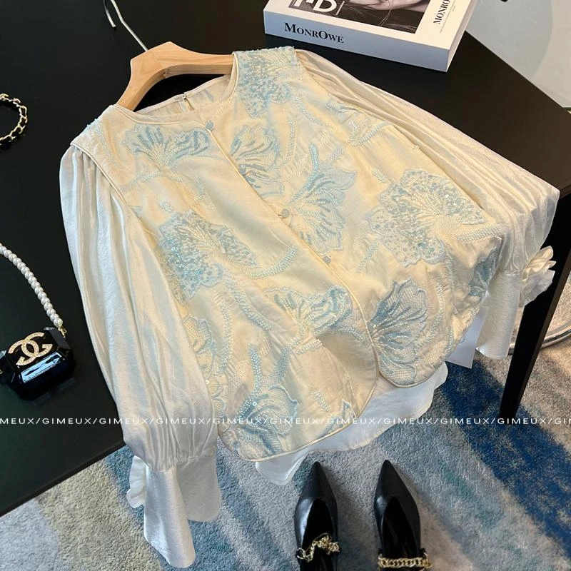 开春新中式上衣套装2025女款高级感重工刺绣气质名媛马甲国风衬衫