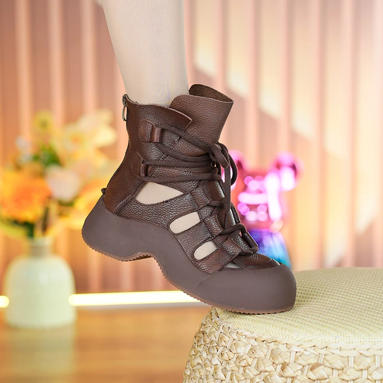 妞32-961新款头层牛皮时尚英伦风洞洞鞋复古增高百搭镂空透气凉鞋