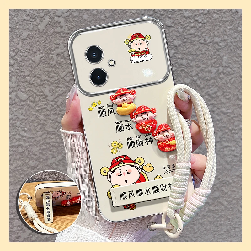 适用【oppoA2/a2m】手机壳财神公仔大视窗支架女软壳防摔卡通