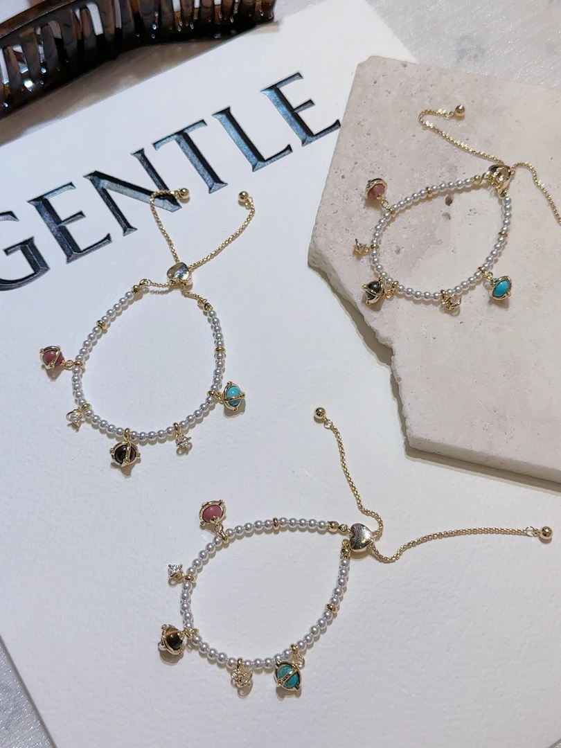 合金珐琅手链 不点家珍珠彩色手链