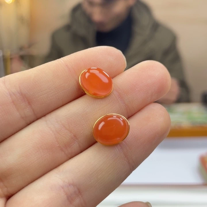 南红玛瑙银S925镶嵌耳饰