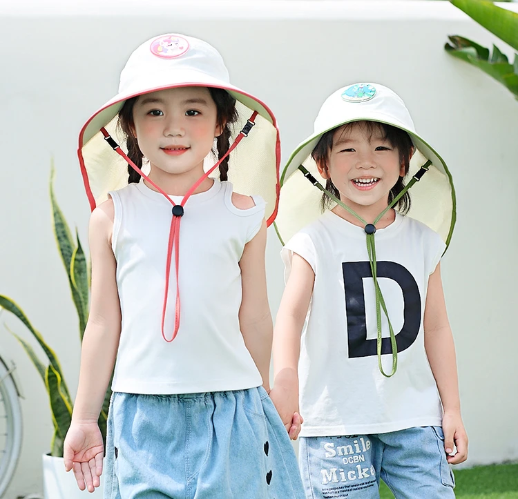 儿童披风帽宝宝遮阳帽速干面料透气镂空防紫外线男童太阳帽女童帽