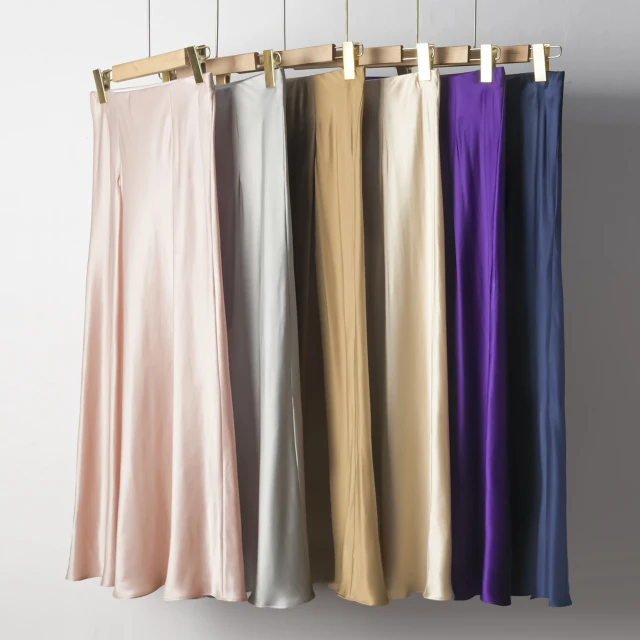 升级版2025重磅缎面纯色桑蚕丝真丝斜裁修身半身裙鱼尾长裙松紧腰