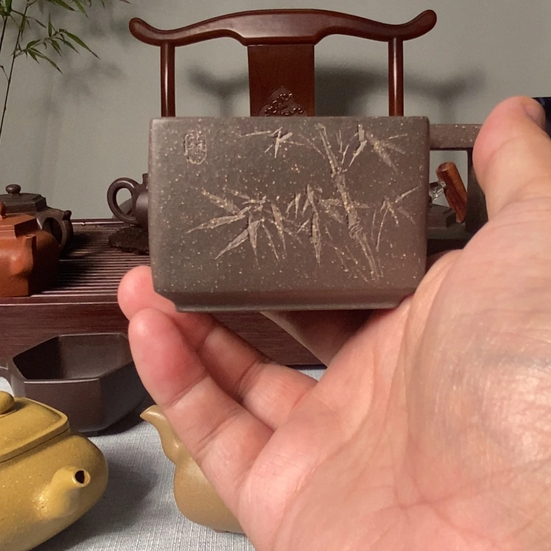 王***海茶杯紫砂青灰泥 四方杯