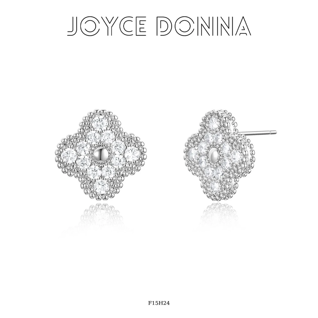 镀K金 925银针 轻奢气质经典百搭满镶四叶花耳环 F15H24