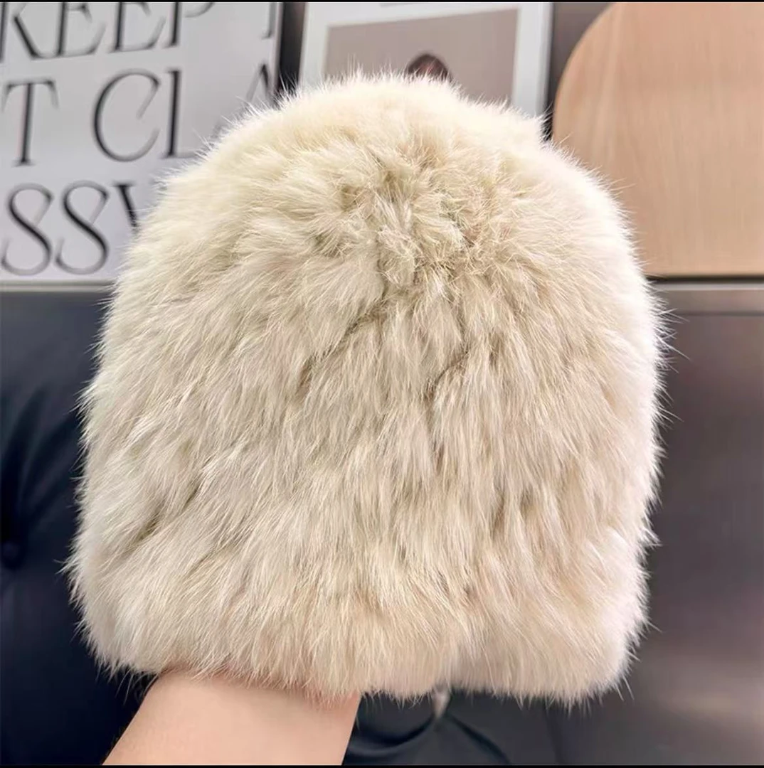 兔毛毛帽子女款女士白色秋冬毛绒女冬季款加厚保暖防寒毛线帽显脸