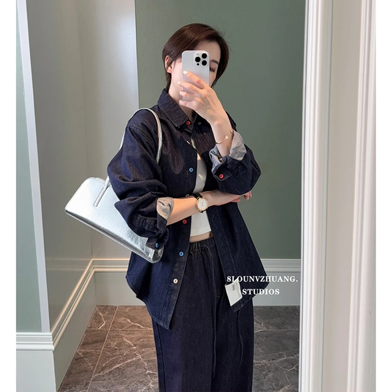 宽松衬衣花匣子衬衣2025年春季新款FW0011五彩扣子普洗蓝8楼女装