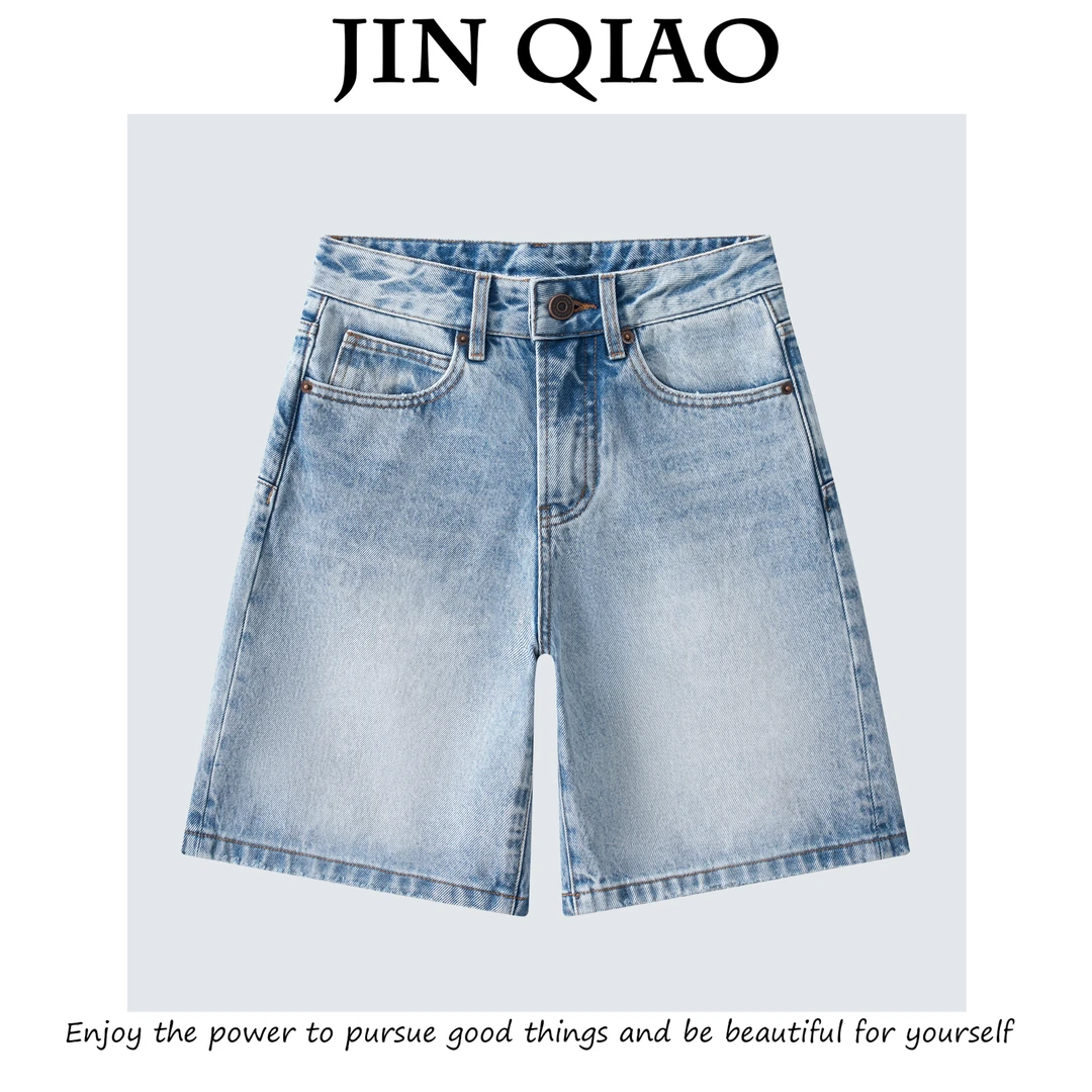 JIN QIAO【维罗】品牌设计师款法式牛仔中裤 休闲五分裤#D7038