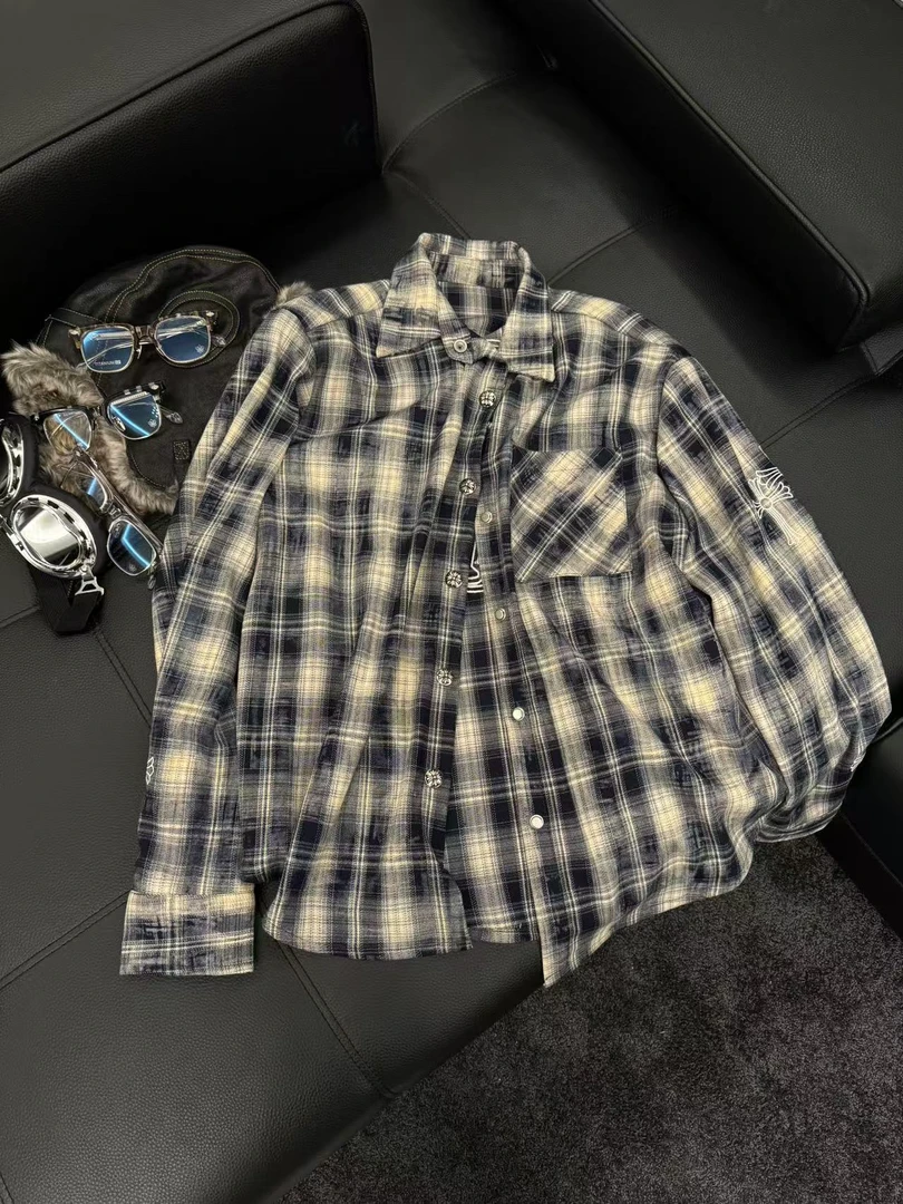 Rebornmoi【vivi老板娘】重工水洗做旧衬衫刺绣（男女同款）CY346