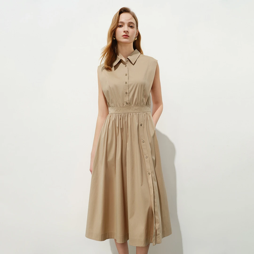 【珊珊专属】简约收腰连衣裙女气质无袖衬衫裙通勤a字裙Y534004397
