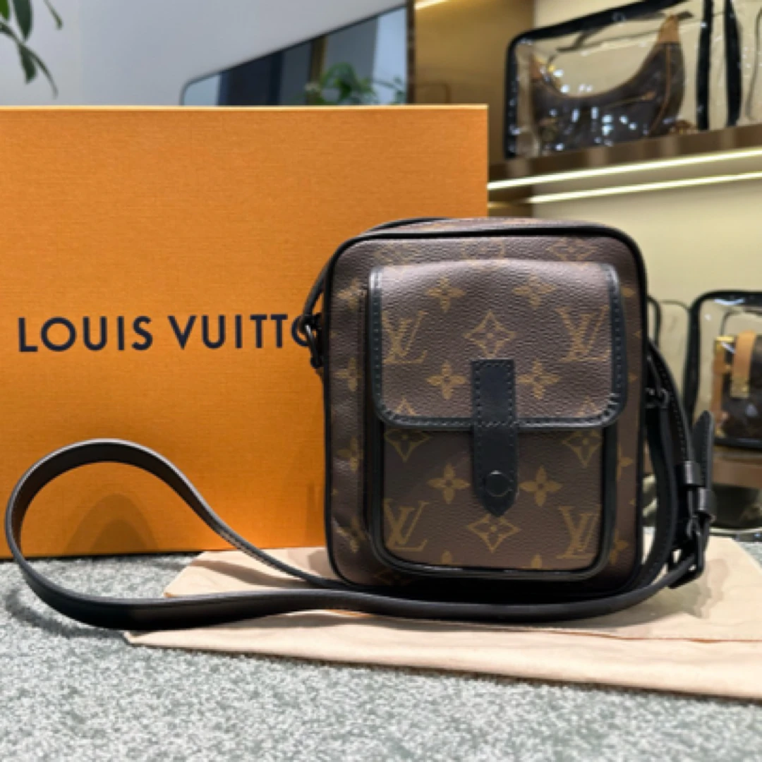 99新 LouisVuitton/路易威登 老花帆布拼牛皮饰边 相机包手机包