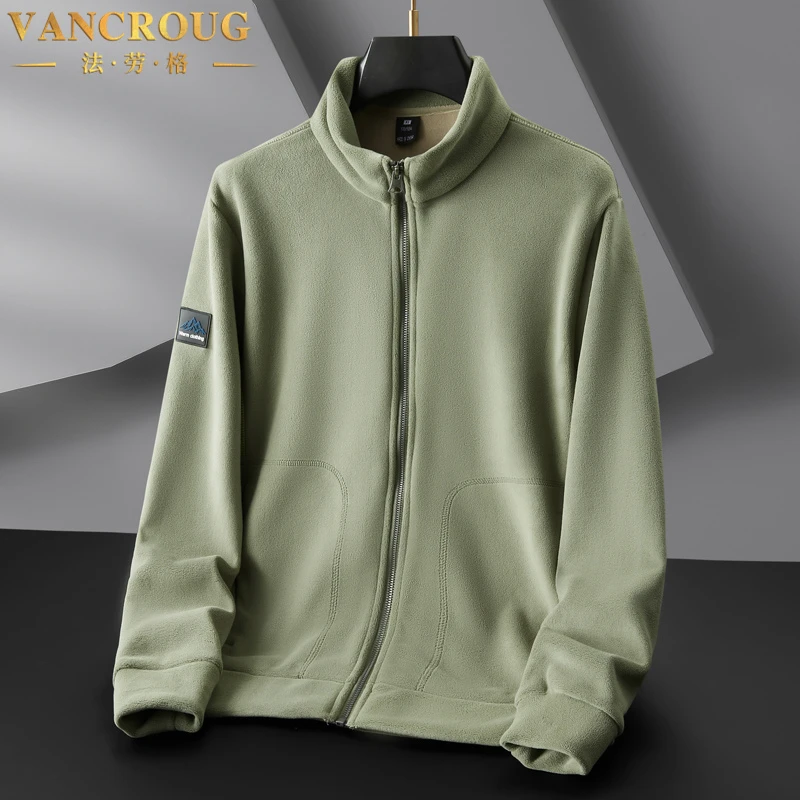 VANCROUG/法劳格夹克男士秋冬大码摇粒绒宽松立领高级感保暖外套