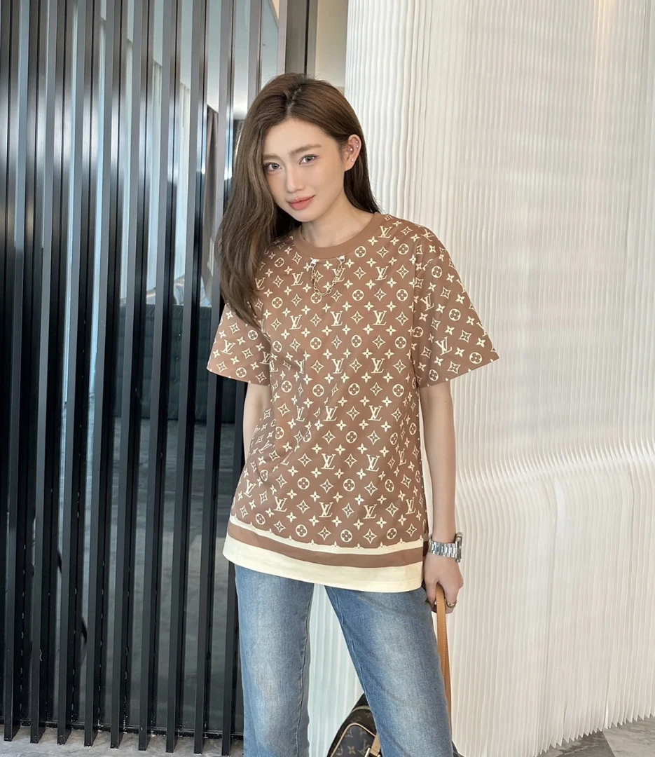 99新 LouisVuitton/路易威登 bb1601 棉 满印链条装饰圆领短袖xxs