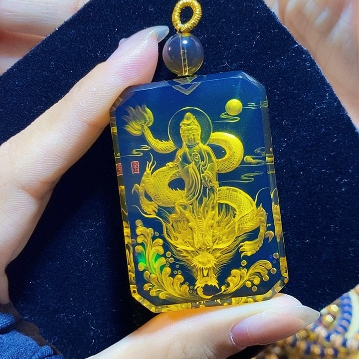 蓝珀未镶嵌珠宝奇石墨西哥蓝珀玉龙观音