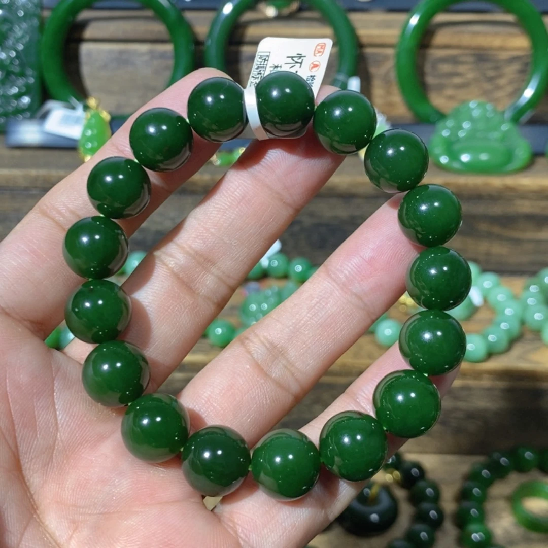 【闪购商品】和田玉未镶嵌吊坠(不含链)L*俄七红皮菠菜绿手串12