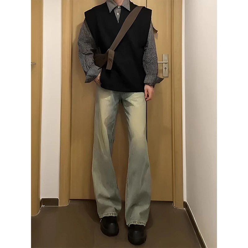 复古蓝水洗牛仔裤男夏季薄款美式高街直筒裤潮牌痞帅显瘦休闲裤子