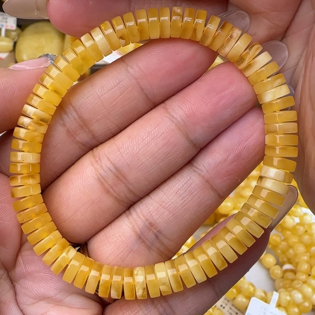 蜜蜡未镶嵌手链鸡油黄药片手串