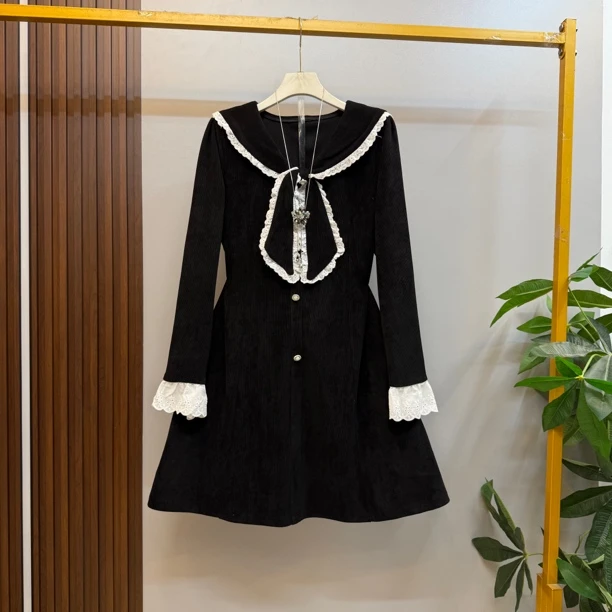 新款大码女装时尚洋气披肩领收腰显瘦连衣裙