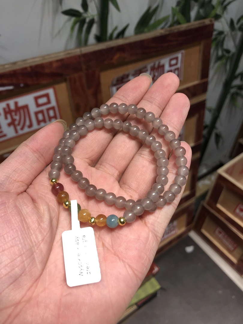 手链 手链烟灰色双圈手串S1496