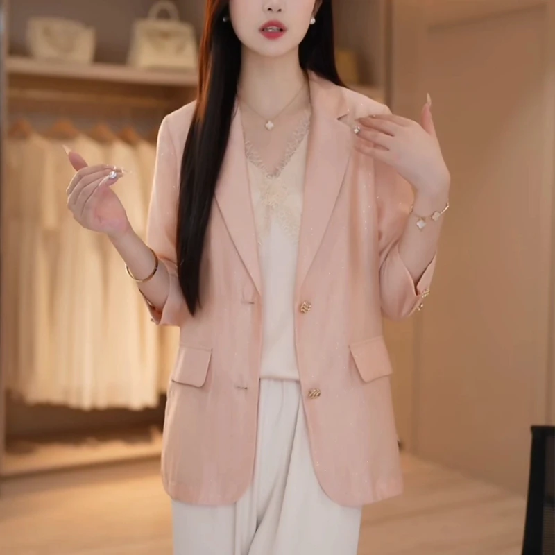 自由呼吸 高奢莱赛尔天丝闪闪撒银春夏薄款防晒西装外套