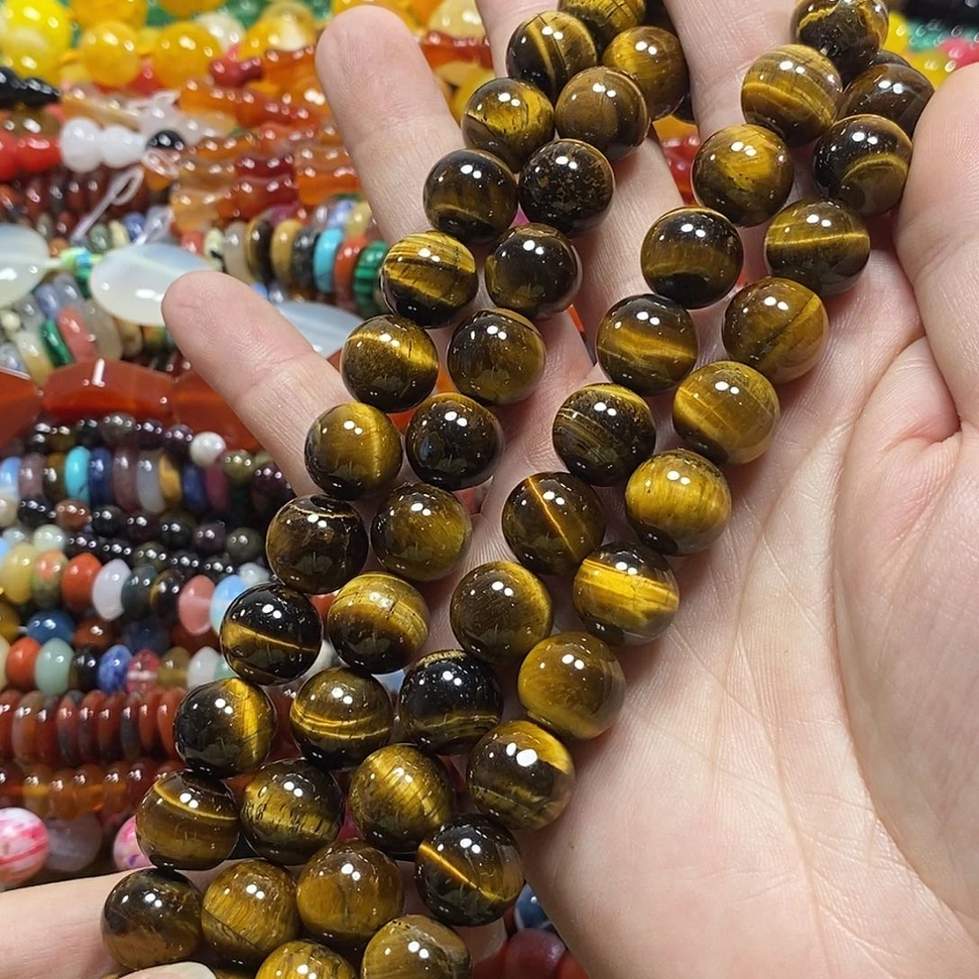 玛瑙/玉髓未镶嵌珠宝半成品虎眼卡12mm一条