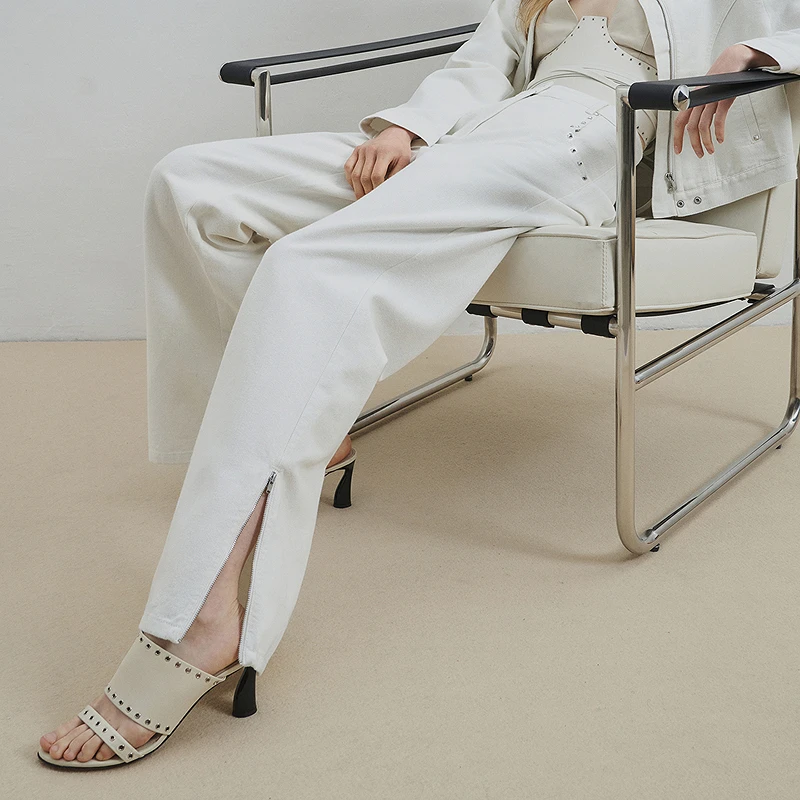 【流光风】IRO Night 铆钉白色牛仔长裤直筒下摆开叉简约法式轻奢25