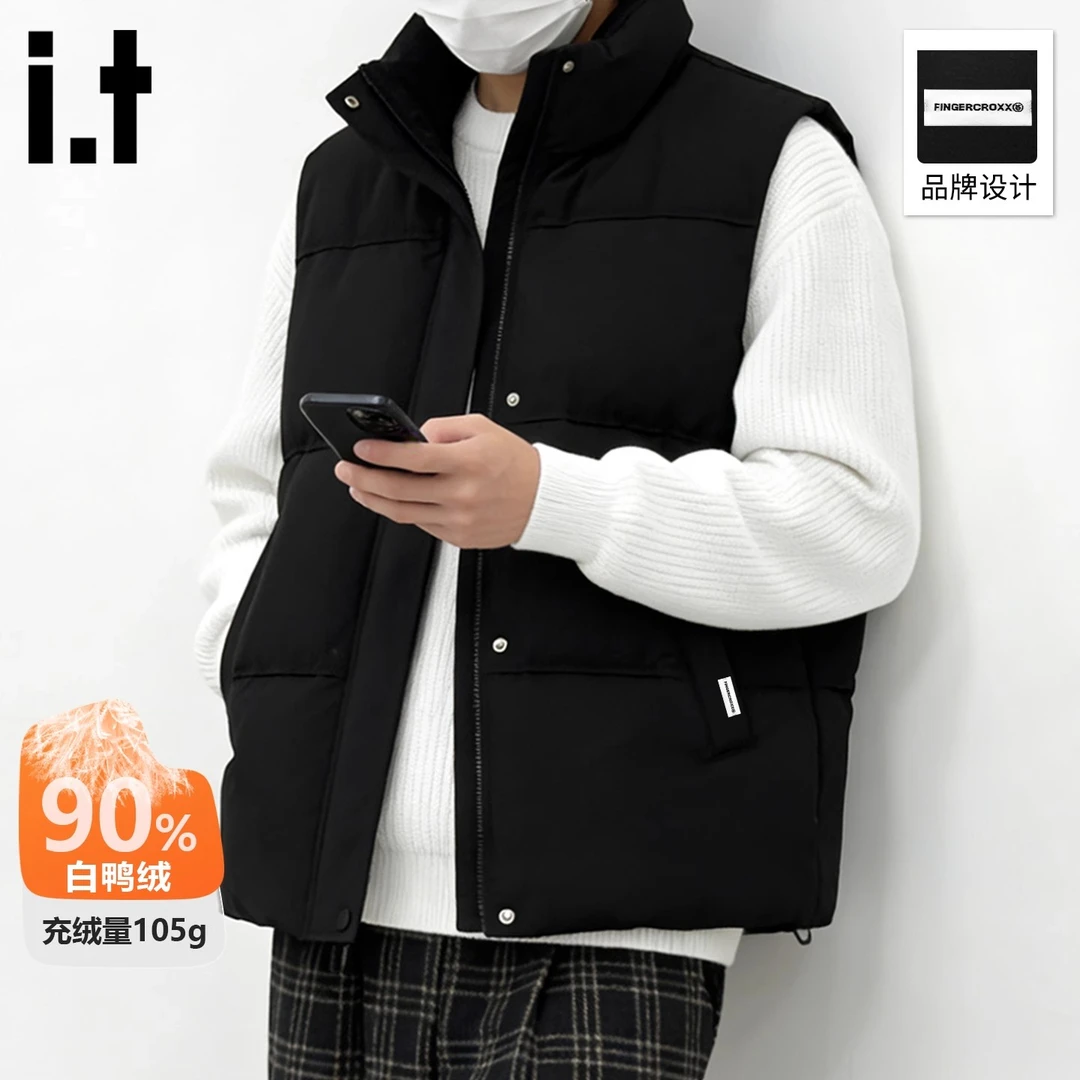 it FINGERCROXX羽绒背心男款冬季90鸭绒立领防寒坎肩时尚无袖上衣
