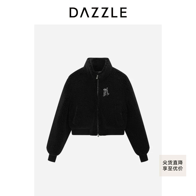 DAZZLE地素时尚士立领黑色保暖短大2H4G1131A