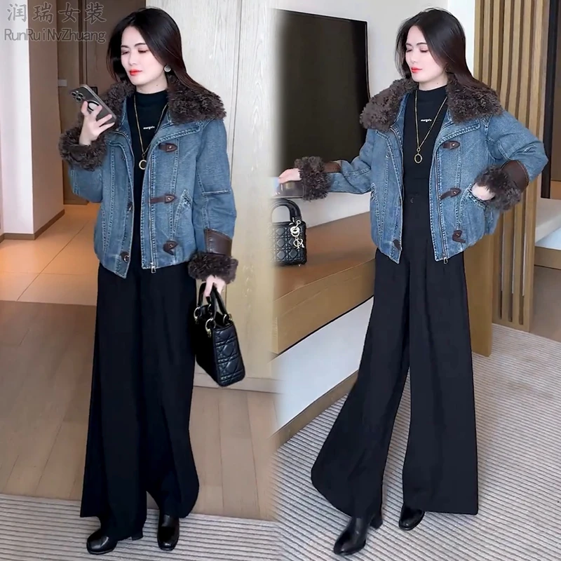 今年流行翻领牛仔短外套女2025冬季新款洋气遮肉显瘦短款牛仔衣潮